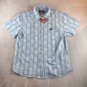 Burlebo Mens XL Short Sleeve Button Down Shirt Blue White Pineapple Print NWT